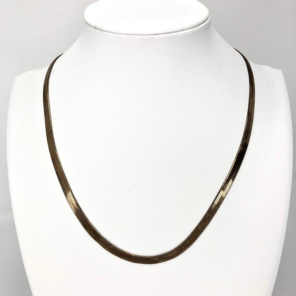 Gold Tone Herringbone Princess Necklace Korea Signed 18" Vintage
